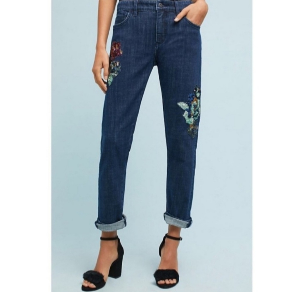 Anthropologie Pilcro Slim Boyfriend sequin embellished jeans 28